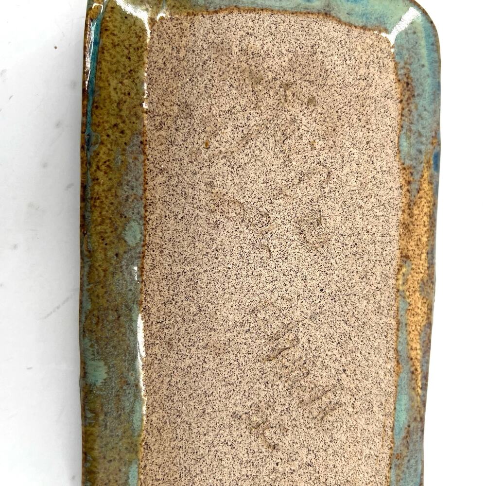 Jane Bess Pottery edgedield SC 2012 handcrafted two handles teal small tray - Picture 3 of 5
